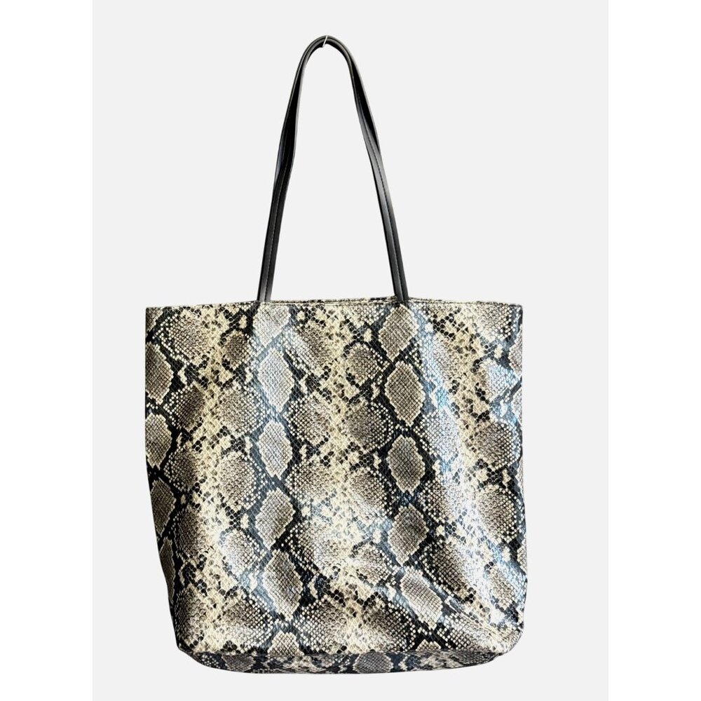 Bloomingdale's Faux Leather Snakeskin Print Tote Bag Women's Black and Gray